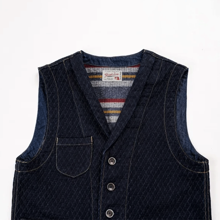 graphzero(グラフゼロ) ショールカラーベスト キルティング 二重織り デニム メンズ レディース 男女兼用 [GZ-SLVT-0608QT]