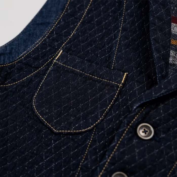 graphzero(グラフゼロ) ショールカラーベスト キルティング 二重織り デニム メンズ レディース 男女兼用 [GZ-SLVT-0608QT]