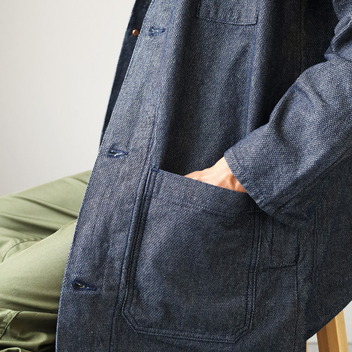 Graphzero 10oz Basket Weave Denim Sewing Coat (2 Colors) for Men and Women [GZ-SMCT-0112] Available in Okayama, Kurashiki, and Kojima. Jeans, Denim, and Outerwear.