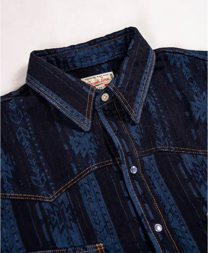 graphzero Western Shirt Ortega Pattern Jacquard Denim Indigo One Wash [GZ-WEST-NV] Okayama Kurashiki Kojima Jeans Denim Brand