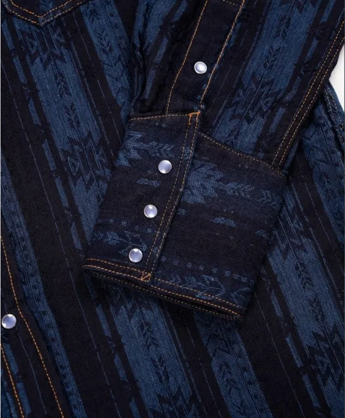 graphzero Western Shirt Ortega Pattern Jacquard Denim Indigo One Wash [GZ-WEST-NV] Okayama Kurashiki Kojima Jeans Denim Brand