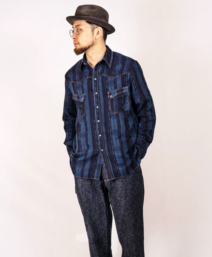 graphzero Western Shirt Ortega Pattern Jacquard Denim Indigo One Wash [GZ-WEST-NV] Okayama Kurashiki Kojima Jeans Denim Brand