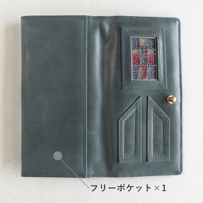glart Stained Glass Antique Door Long Wallet, Navy, Women's [H0202-NV], Real Glass, Genuine Leather Wallet, Leather Accessories, Brand Name Long Wallet, Leather, Cowhide Leather, Cover, Made in Japan 