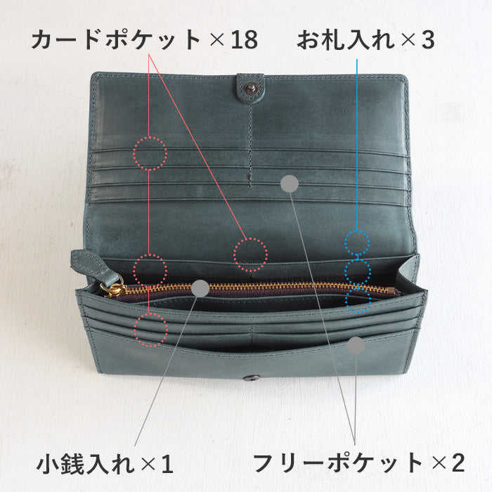 glart Stained Glass Antique Door Long Wallet, Navy, Women's [H0202-NV], Real Glass, Genuine Leather Wallet, Leather Accessories, Brand Name Long Wallet, Leather, Cowhide Leather, Cover, Made in Japan 