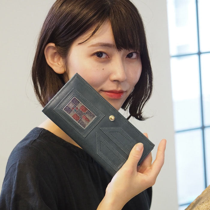 glart Stained Glass Antique Door Long Wallet, Navy, Women's [H0202-NV], Real Glass, Genuine Leather Wallet, Leather Accessories, Brand Name Long Wallet, Leather, Cowhide Leather, Cover, Made in Japan 