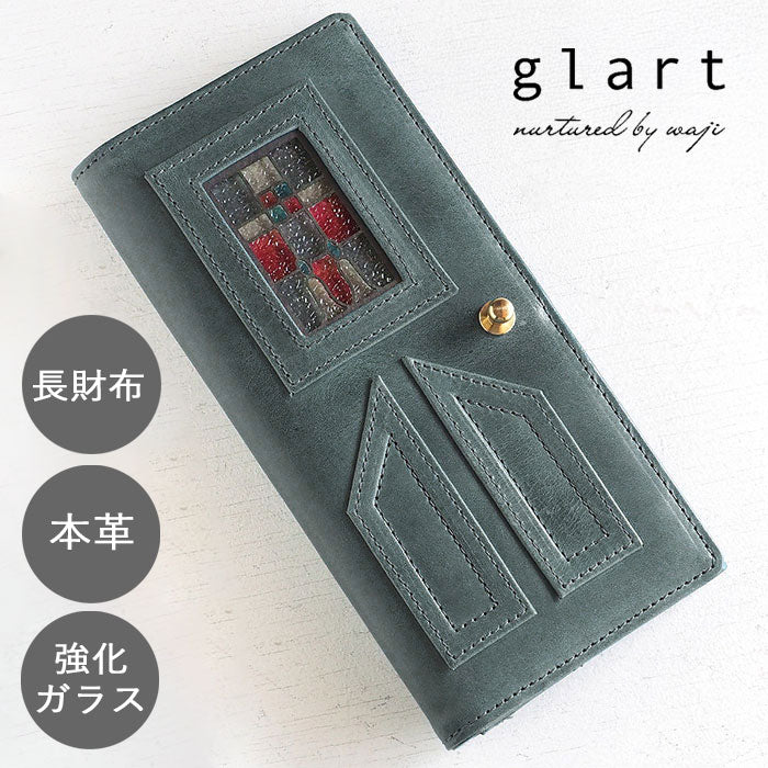 glart Stained Glass Antique Door Long Wallet, Navy, Women's [H0202-NV], Real Glass, Genuine Leather Wallet, Leather Accessories, Brand Name Long Wallet, Leather, Cowhide Leather, Cover, Made in Japan 