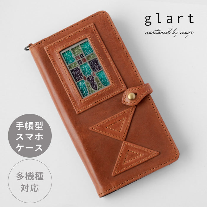 glart Multi-Facelift Smartphone Case, Large, Stained Glass Antique Door, Amber, Women's [H0209-AMB]
