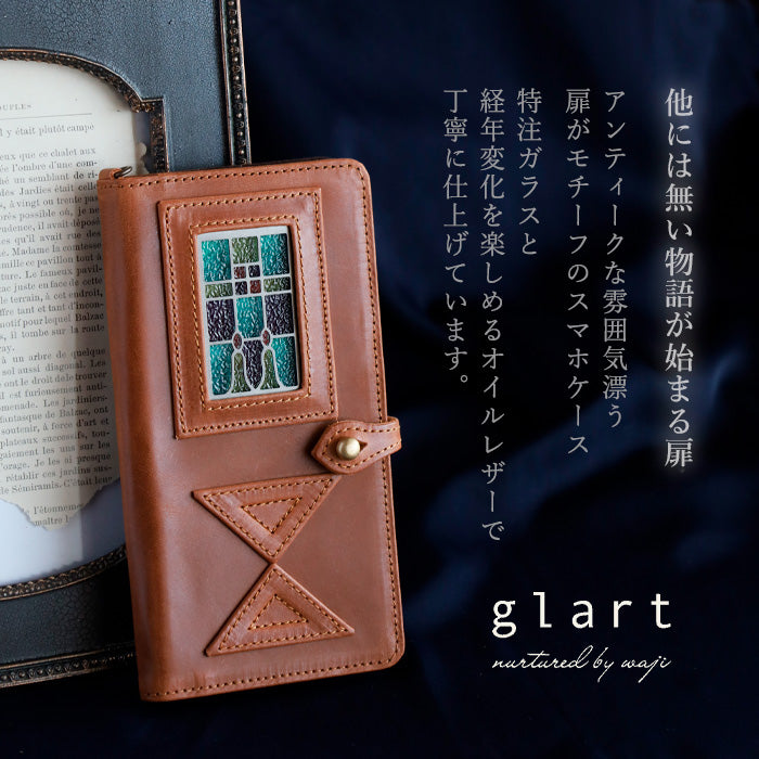 glart (グラート) 手帳型 マルチ スマホケース L ステンドグラス アンティークドア アンバー レディース [H0209-AMB]