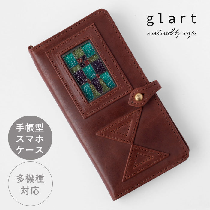 glart Multi-Facelift Smartphone Case, Large, Stained Glass, Antique Door Design, Brown, Women's [H0209-BR]