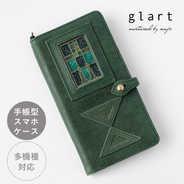 glart Multi-Facelift Smartphone Case, Large, Stained Glass, Antique Door Design, Green, Women's [H0209-GRN]