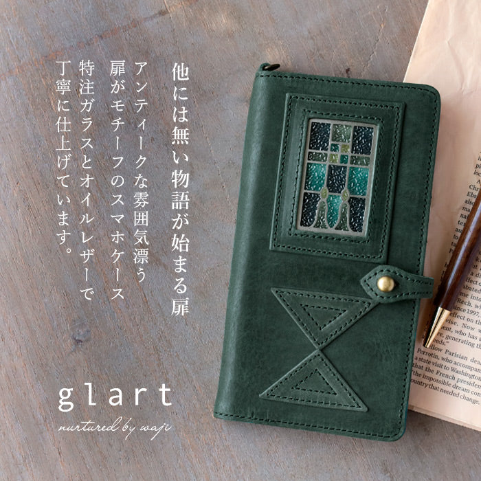 glart (グラート) 手帳型 マルチ スマホケース L ステンドグラス アンティークドア グリーン レディース [H0209-GRN]
