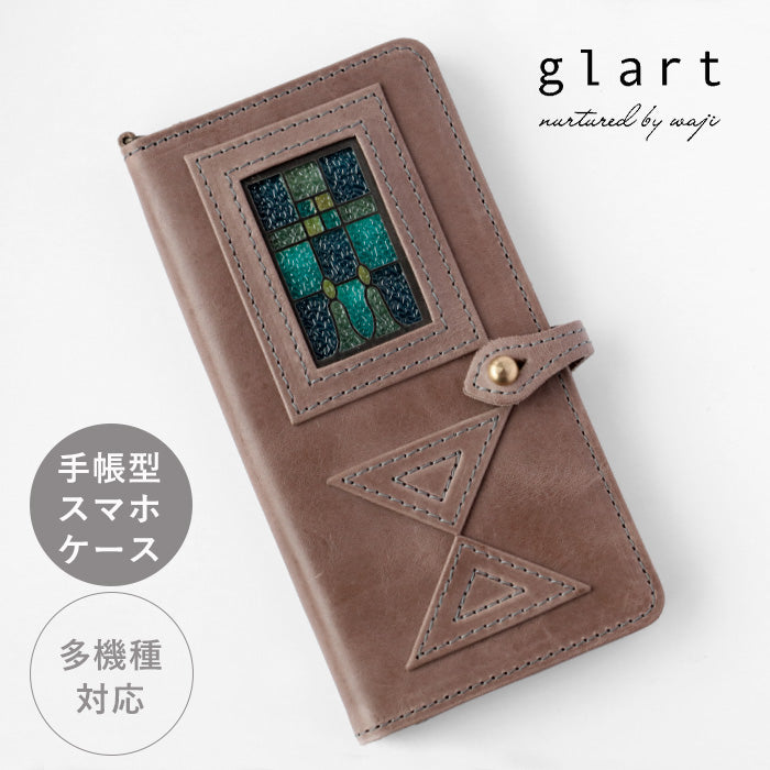 glart Multi-Facelift Smartphone Case, Large, Stained Glass, Antique Door Design, Light Gray, Women's [H0209-LGY]