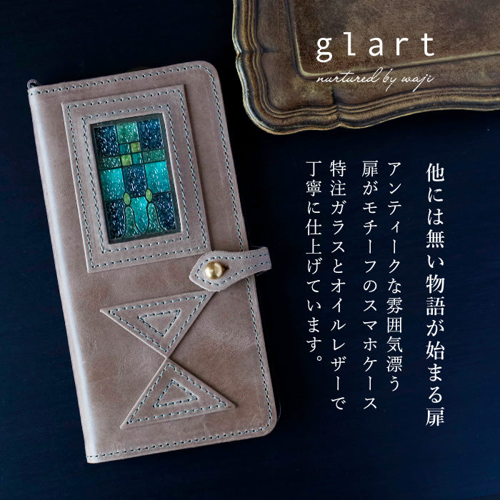 glart Multi-Facelift Smartphone Case, Large, Stained Glass, Antique Door Design, Light Gray, Women's [H0209-LGY]
