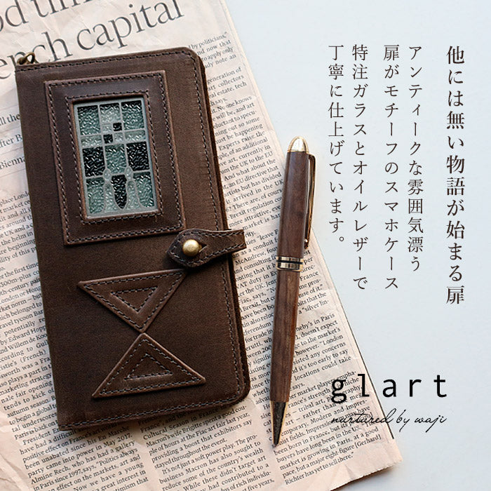 glart (グラート) 手帳型 マルチ スマホケース L ステンドグラス アンティークドア モノクローム レディース [H0209-MO]
