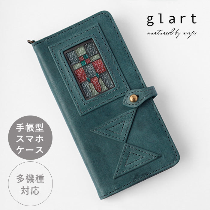 glart Multi-Facelift Smartphone Case, Large, Stained Glass, Antique Door Design, Navy, Women's [H0209-NV]