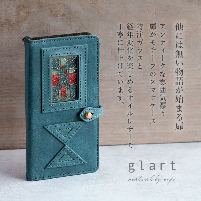 glart (グラート) 手帳型 マルチ スマホケース L ステンドグラス アンティークドア ネイビー レディース  [H0209-NV]