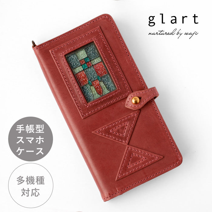 glart Multi-Facelift Smartphone Case, Large, Stained Glass, Antique Door Design, Red, Women's [H0209-RED]