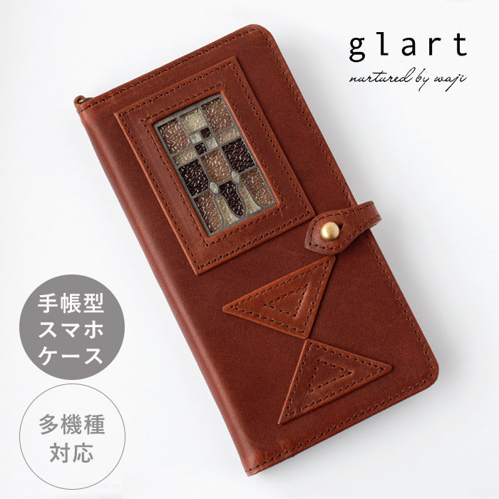 glart Multi-Facelift Smartphone Case, Large, Stained Glass Antique Door, Sepia, Women's [H0209-SEP]