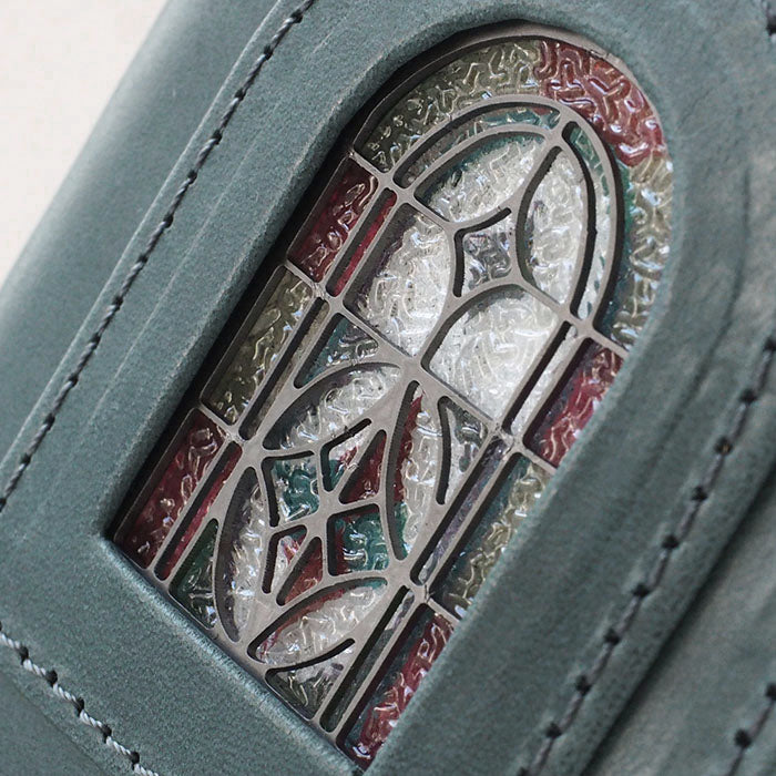 glart Stained Glass Antique Door Trifold Wallet, Navy, Women's [H0212-NV]. Real Glass, Genuine Leather Wallet, Leather Accessories, Brand Name Trifold Wallet, Compact Mini Purse, Leather 