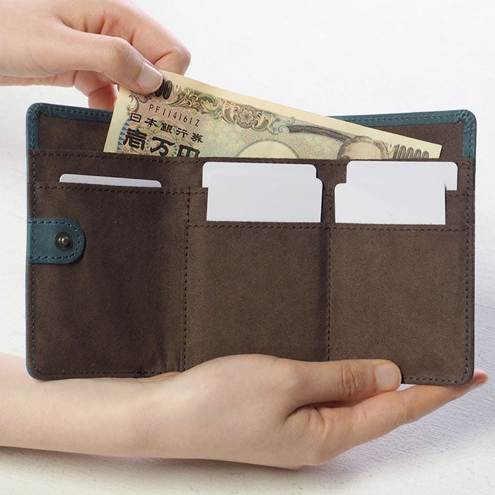 glart Stained Glass Antique Door Trifold Wallet, Navy, Women's [H0212-NV]. Real Glass, Genuine Leather Wallet, Leather Accessories, Brand Name Trifold Wallet, Compact Mini Purse, Leather 