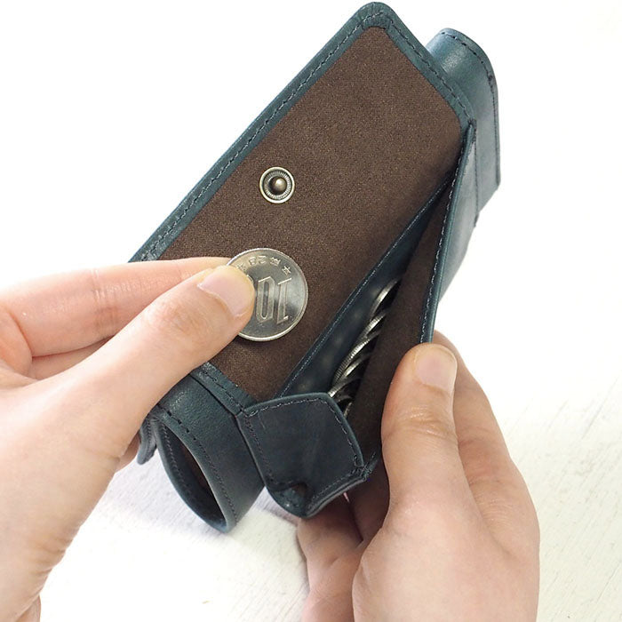 glart Stained Glass Antique Door Trifold Wallet, Navy, Women's [H0212-NV]. Real Glass, Genuine Leather Wallet, Leather Accessories, Brand Name Trifold Wallet, Compact Mini Purse, Leather 