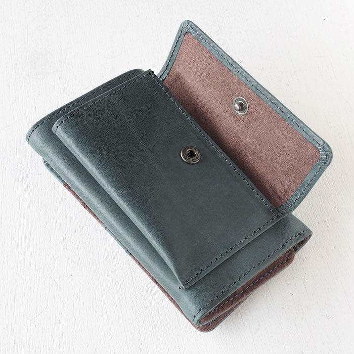 glart Stained Glass Antique Door Trifold Wallet, Navy, Women's [H0212-NV]. Real Glass, Genuine Leather Wallet, Leather Accessories, Brand Name Trifold Wallet, Compact Mini Purse, Leather 