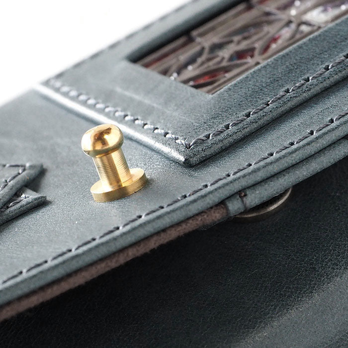 glart Stained Glass Antique Door Trifold Wallet, Navy, Women's [H0212-NV]. Real Glass, Genuine Leather Wallet, Leather Accessories, Brand Name Trifold Wallet, Compact Mini Purse, Leather 