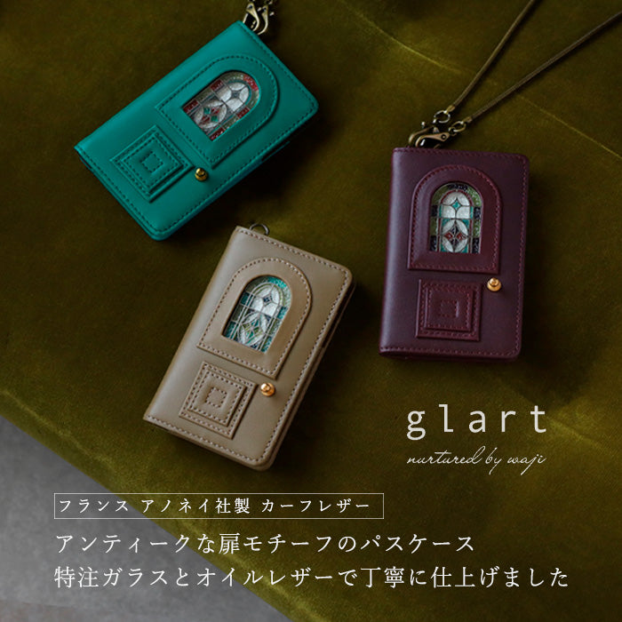 glart(グラート) パスケース ステンドグラス アンティークドア アノネイ アンタレスレザー レディース [H0213] リアルガラス 本革 革財布 革小物 ブランド