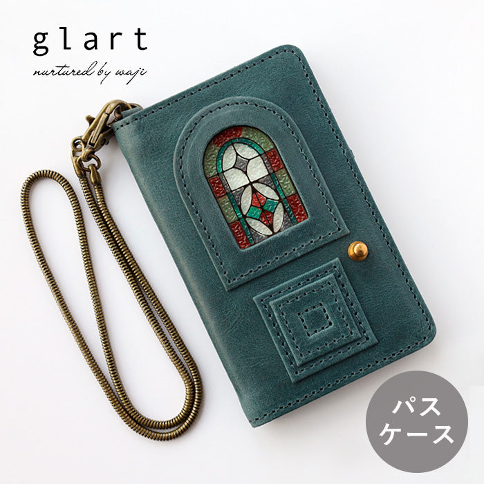 glart Pass Case, Stained Glass Antique Door, Navy Blue, Women's [H0213-NB]