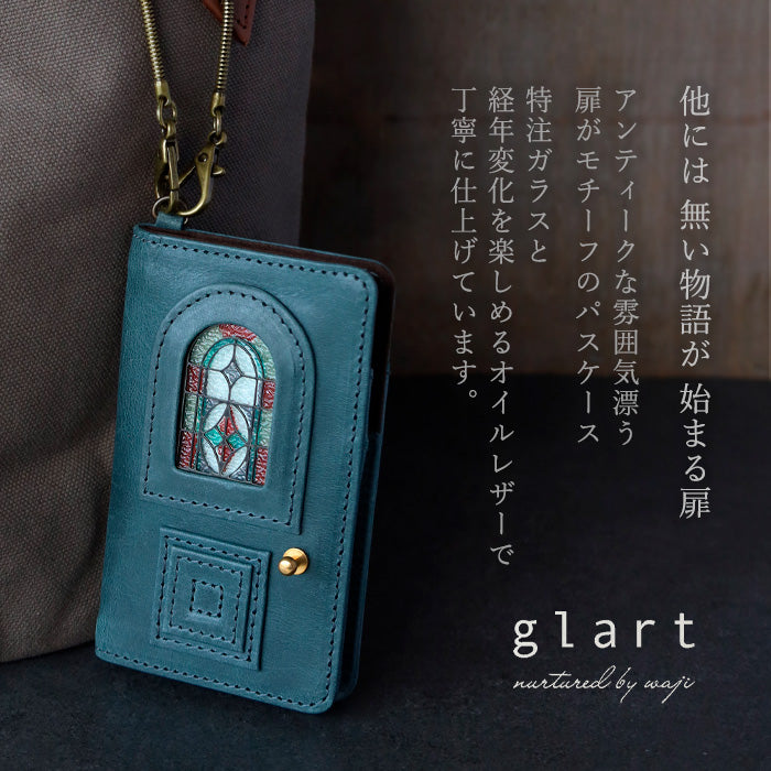 glart Pass Case, Stained Glass Antique Door, Navy Blue, Women's [H0213-NB]