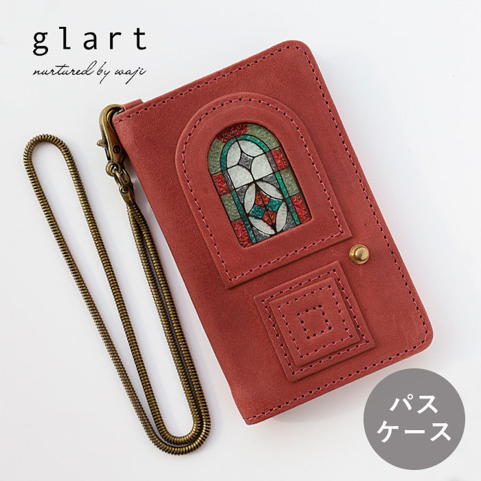 glart Stained Glass Antique Door Pass Case, Red, Women's [H0213-RED]