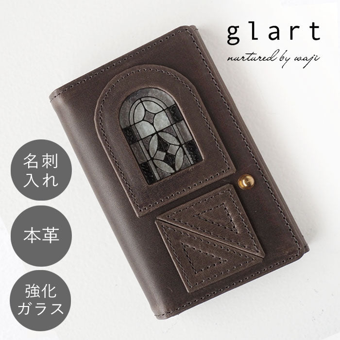 glart Stained Glass Antique Door Business Card Holder, Monochrome, Women's [H0218-MN], Real Glass, Genuine Leather, Leather Accessories, Brand: waji, Card, Business Card Case 