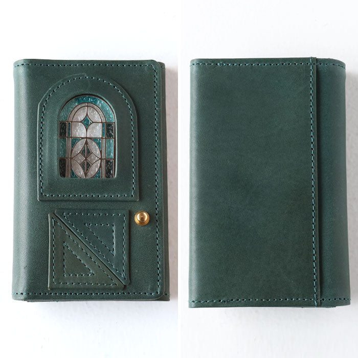glart Stained Glass Antique Door Business Card Holder, Navy Green Women's [H0218-NVGRN] Real Glass Genuine Leather Leather Accessories Brand: waji