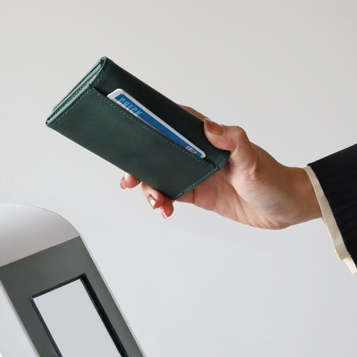 glart Stained Glass Antique Door Business Card Holder, Navy Green Women's [H0218-NVGRN] Real Glass Genuine Leather Leather Accessories Brand: waji