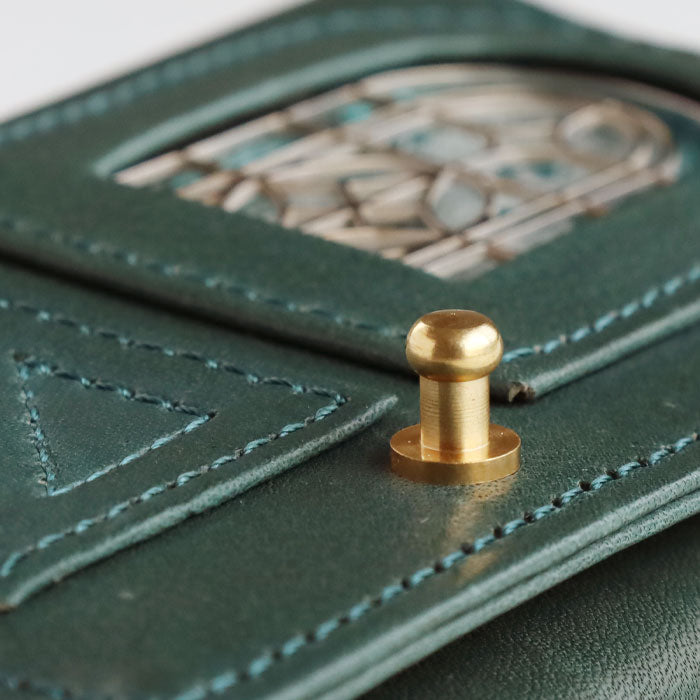 glart Stained Glass Antique Door Business Card Holder, Navy Green Women's [H0218-NVGRN] Real Glass Genuine Leather Leather Accessories Brand: waji