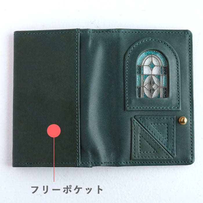 glart Stained Glass Antique Door Business Card Holder, Navy Green Women's [H0218-NVGRN] Real Glass Genuine Leather Leather Accessories Brand: waji