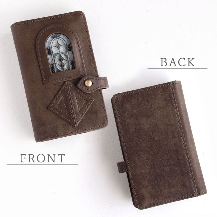 glart M5 size System Notebook Cover Stained Glass Antique Door Monochrome [H0220-MONO] Real Glass Genuine Leather Leather Goods Brand