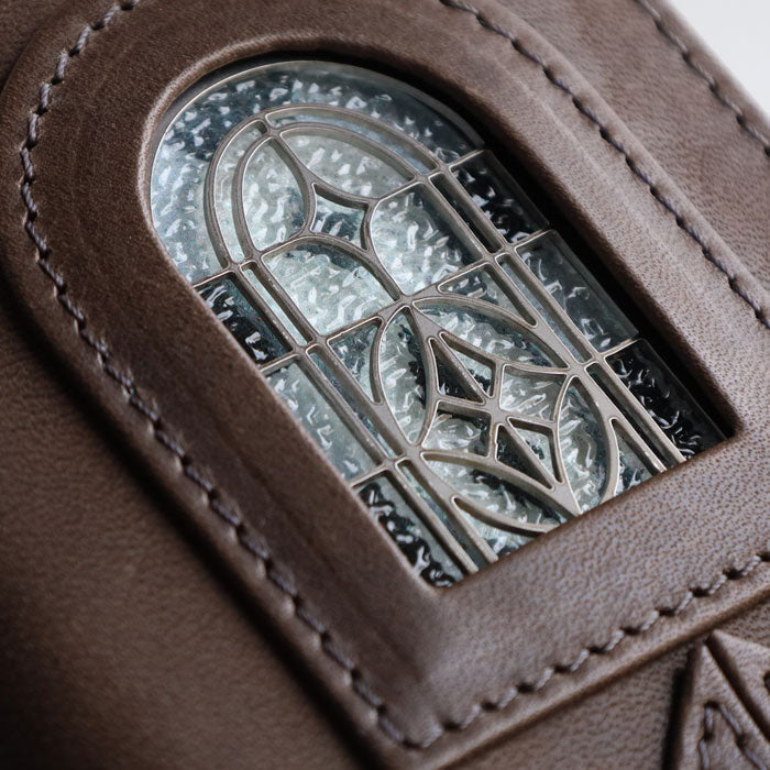 glart M5 size System Notebook Cover Stained Glass Antique Door Monochrome [H0220-MONO] Real Glass Genuine Leather Leather Goods Brand