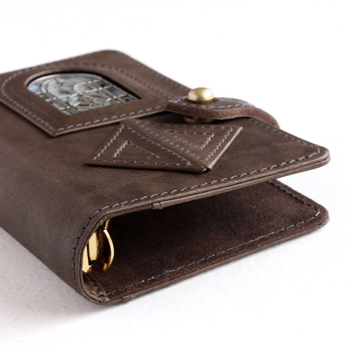 glart M5 size System Notebook Cover Stained Glass Antique Door Monochrome [H0220-MONO] Real Glass Genuine Leather Leather Goods Brand