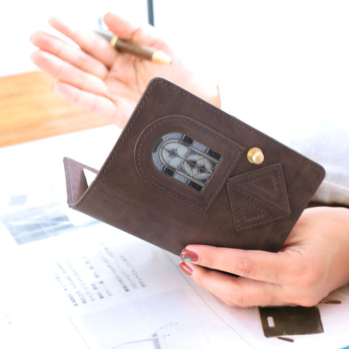 glart M5 size System Notebook Cover Stained Glass Antique Door Monochrome [H0220-MONO] Real Glass Genuine Leather Leather Goods Brand