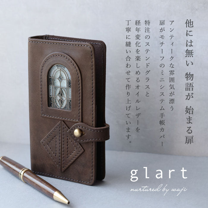 glart M5 size System Notebook Cover Stained Glass Antique Door Monochrome [H0220-MONO] Real Glass Genuine Leather Leather Goods Brand