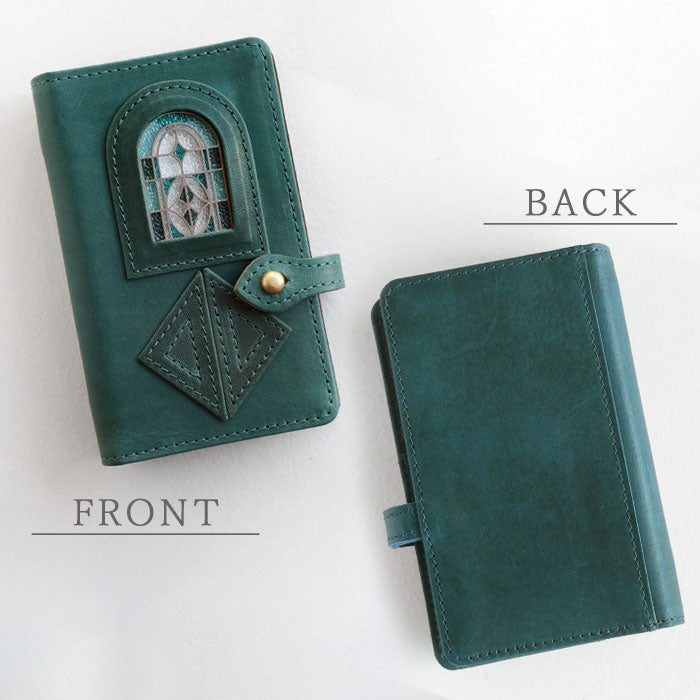 glart M5 Stained Glass Antique Door System Planner Cover, Navy Green [H0220-NVGRN] Real Glass, Genuine Leather, Leather Wallet, Leather Accessories, Brand Name, A6 Size, 5-Hole 