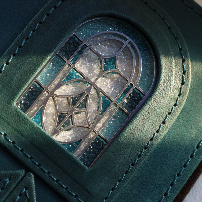 glart M5 Stained Glass Antique Door System Planner Cover, Navy Green [H0220-NVGRN] Real Glass, Genuine Leather, Leather Wallet, Leather Accessories, Brand Name, A6 Size, 5-Hole 