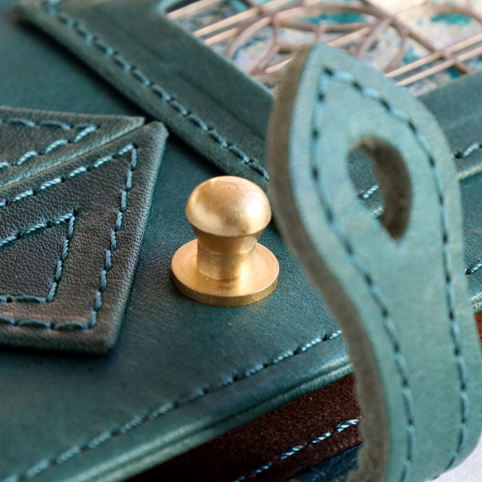 glart M5 Stained Glass Antique Door System Planner Cover, Navy Green [H0220-NVGRN] Real Glass, Genuine Leather, Leather Wallet, Leather Accessories, Brand Name, A6 Size, 5-Hole 