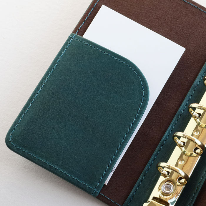 glart (グラート) M5 システム手帳カバー ステンドグラス アンティークドア ネイビーグリーン [H0220-NVGRN]リアルガラス 本革 革財布 革小物 ブランド a6 5穴