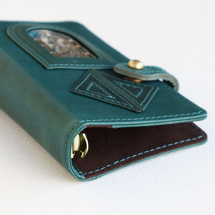 glart M5 Stained Glass Antique Door System Planner Cover, Navy Green [H0220-NVGRN] Real Glass, Genuine Leather, Leather Wallet, Leather Accessories, Brand Name, A6 Size, 5-Hole 