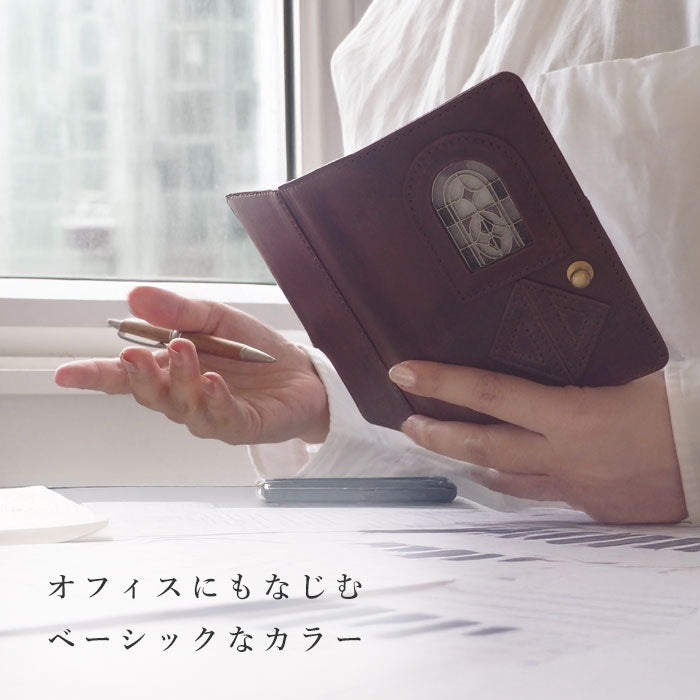 glart M5 System Notebook Cover Stained Glass Antique Door Sepia [H0220-SEPIA] Real Glass Genuine Leather Leather Wallet Leather Goods Brand A6 5 Holes