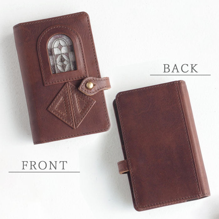 glart M5 System Notebook Cover Stained Glass Antique Door Sepia [H0220-SEPIA] Real Glass Genuine Leather Leather Wallet Leather Goods Brand A6 5 Holes