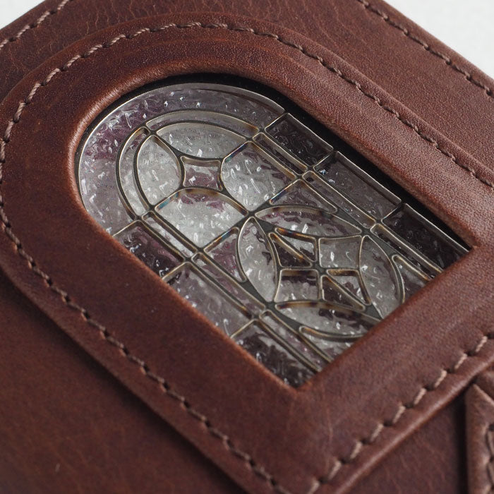 glart M5 System Notebook Cover Stained Glass Antique Door Sepia [H0220-SEPIA] Real Glass Genuine Leather Leather Wallet Leather Goods Brand A6 5 Holes
