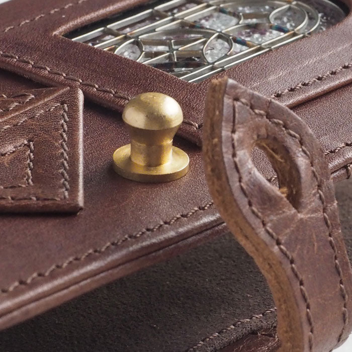 glart M5 System Notebook Cover Stained Glass Antique Door Sepia [H0220-SEPIA] Real Glass Genuine Leather Leather Wallet Leather Goods Brand A6 5 Holes